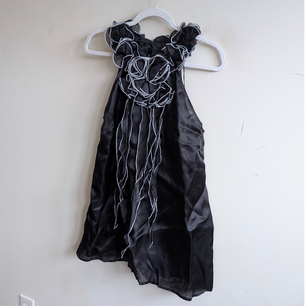 Anne Fontaine Paris Black Silk Organza Ruffle Rosette Blouse Top Womens NWat - Picture 2 of 6